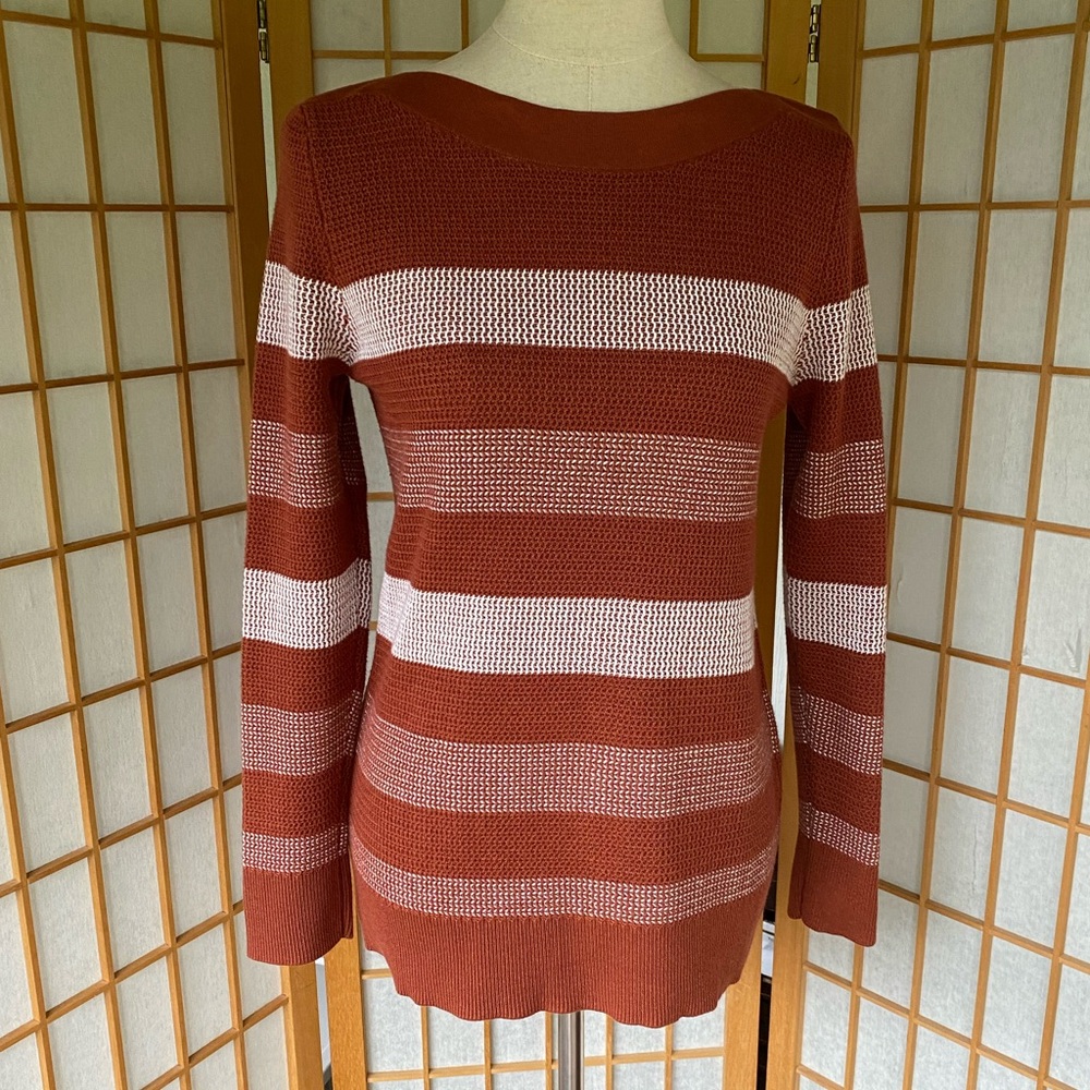 Market & Spruce Striped Weave Rust Sweater SZ M - Picture 2 of 13